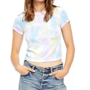 Free People Blue and White Fitted Crop Tee